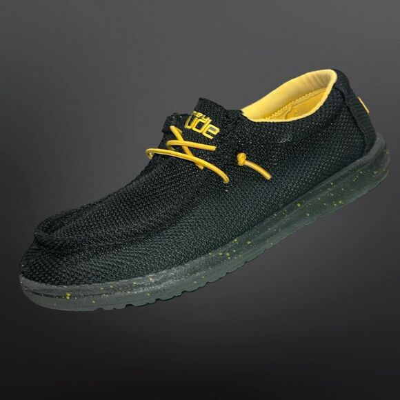 Youth Big Kids Hey Dude Wally Sox Black Yellow Slip On Loafers Size 5/6 - Picture 1 of 6